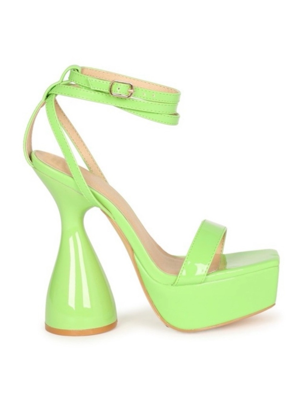 GREEN PATENT PLATFORM CHUNKY BLOCK HEEL WITH ANKLE STRAP